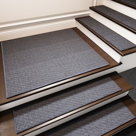 Non Slip Stair Runners for Wooden Steps, 15 Pack Rubber Backing Carpet Stair Treads for Wood Cover Indoor, Thicken Linen No Residue Carpet Covers for Staircase (Gray, 30" x 30")