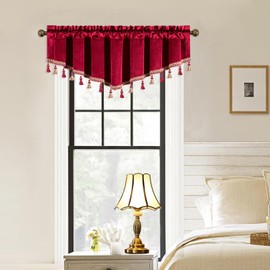 VOGOL Burgundy Red Christmas Valances, European Style Decorative Velvet Valance Curtains for Kitchen Windows, Rod Pocket Solid Window Treatment for Living Room, 1 Panel, 52 x 18