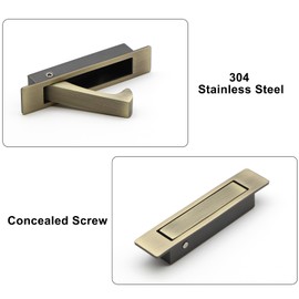 Professional Stainless Steel 304 Edge Pull, Flush Mount Pocket Door Pull Handle for Sliding Door (Antique Brass, 1)