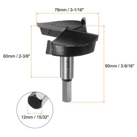 QUARKZMAN Forstner Drill Bit 78 mm (3-1/16 Inch) Made of Tungsten Carbide, Wood Forstner Bit Opener Cutter for Hinge Holes in Woodworking, Black