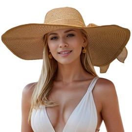 Floppy Big Beach Straw Hats for Women Foldable Summer Wide Brim Packable Oversized Sun Hat Womens Travel Straw Fedora Hat, Khaki-2