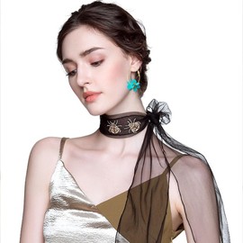 Just Follow Lightweight Bohemian Metal Flowers Dangle Drop Earrings Handmade Petal Hoop Earrings for Women Vacation Wedding (Sky Blue)