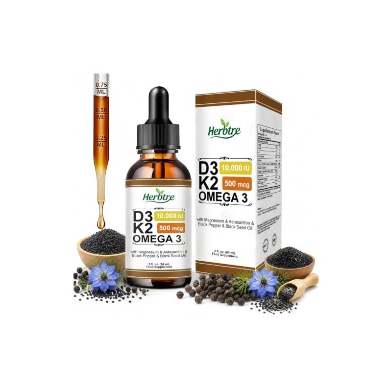 7-in-1 Vitamin D3 K2 (MK-7) Drops | Support Bone, Mood