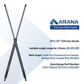ARANA C1611562A 29 inch 26Lb Gas Struts Spring Shocks C1617551 C1621081 29 inch 116N Lift Support for Truck Cap Tonneau Cover Teardrop Camper Rear Window Toolbox Door, Set of 2