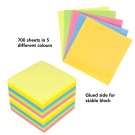 Westcott Note Block Coloured 700 Sheets | memo Block glued with 9 x 9 cm Sheets in 5 Colours | FSC-Certified Paper 75g/m² | E-730907 00