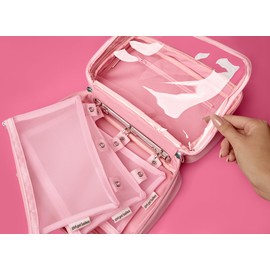 GirlGotLashes Cosmetic Bag for Women - Small Vegan Leather Makeup Bag Travel Makeup Bag with Waterproof Compartment, Removable Inner Pockets and Carrying Straps - Ideal for Eyelash Extension, pink,