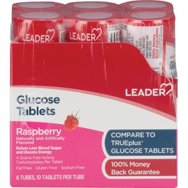 LEADER Glucose Tablets Raspberry 6 Tubes, 10 Tablets PER Tube Pack of 1