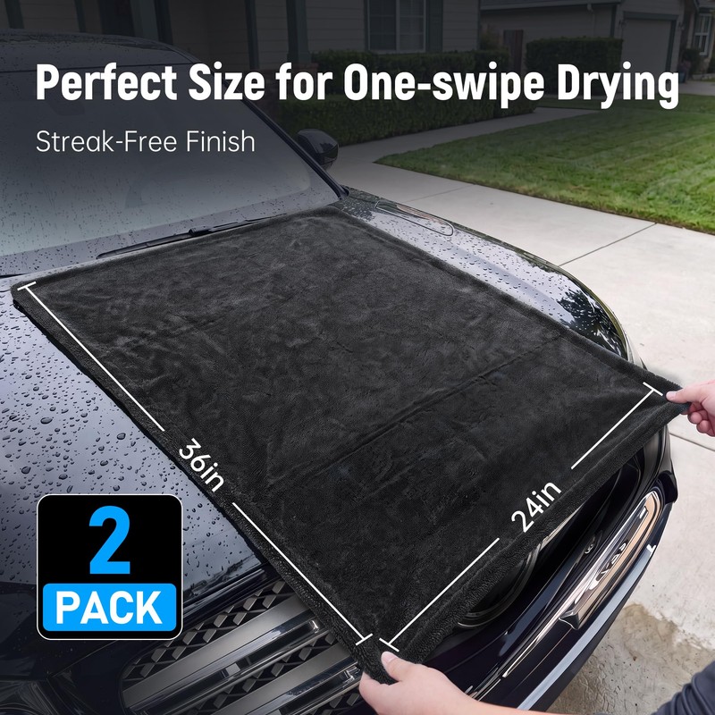 1600 GSM Car Drying Towel, 36x24 70/30 Microfiber, Black