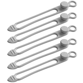 TENOC Silicone Cable Ties 5 Pcs Grey Reusable Cable Holder Elastic Cord Straps Flexible Wire Organizer for Phone Tablet Charging Cable and Headset or Others