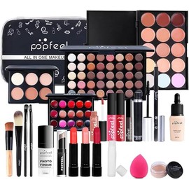 Kit Maquillaje para Mujer, Set de Maquillaje para Mujer, Kit Cosmético Completo Todo en Uno, Paquete de Inicio Esencial que Incluye Paleta de Sombras de Ojos, Juego de Brillo de Labios, Rubor, Base, Lápiz de Cejas, Incluye Juego de Brochas de Maquillaje