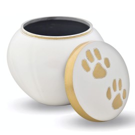 Best Friend Services Pet Urn - Memorial Cremation Pet Urns for Dog and Cat Ashes, Hand Carved Mia Series Urn for Pets up to 25 lbs (Small, Pewter, Double Brass Paws)