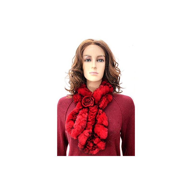 Hima Real Rex Rabbit Fur Knitted Scarf With Ruffle And