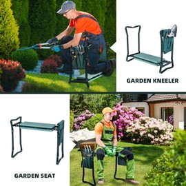 OFFICEJOY 2-in-1 Garden Kneeler & Seat, Folding Seat w/EVA Foam Kneeling Pad & Removable Tools Pouch, Sturdy Steel Frame, No Assembly, Portable Heavy Duty Garden Stool for Women & Men