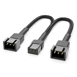 deleyCON 15 cm 3-Pin Fan Y-Cable Nylon - Robust Adapter Cable for Efficient PC Cooling - 2 Fans on One Connection - Black