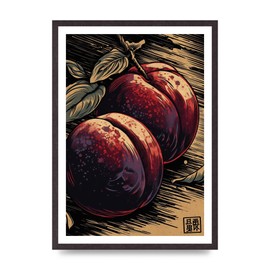 Lithobee - Luscious Plum in Woodblock Print Home Wall Art Prints - A2 Black Saw Cut Grain Frame