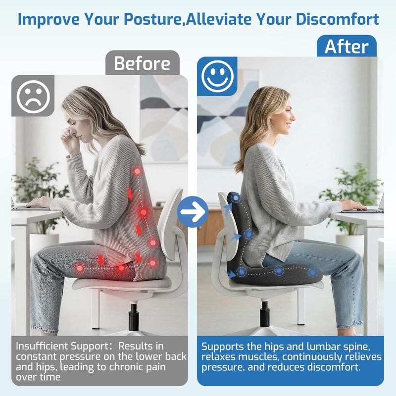 XZdream Seat Cushion, Office Chair Cushion with Lumbar Support Pillow,