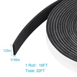 Seal Foam Tape,1/2 Inch W x 1/16 Inch T Weather Stripping for Door and Window, High Density Single Sided Closed Cell Door Insulation Weather Strip,2 Rolls 16FT Long Each