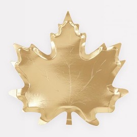 Meri Meri Gold Maple Leaf Plates (Pack of 8), 9.75" x 9.5" Thanksgiving Plates, Disposable Thanksgiving Plates