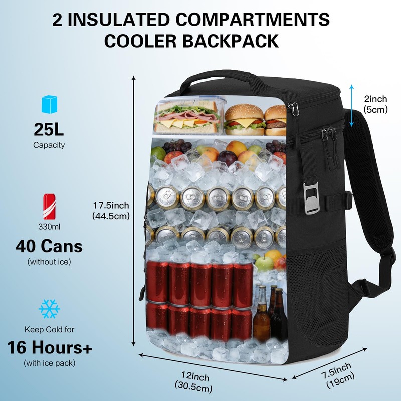 TONRUYN Tactical Insulated Cooler Backpack 40 Cans Double Deck Coolers