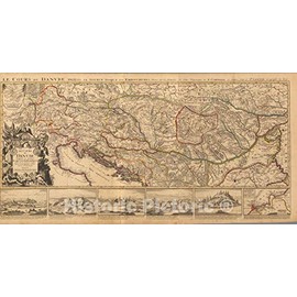 Historic Map : Danube River (Romania, Bulgaria, Serbia, Croatia) Le Cours de Danube. 1708, Vintage Wall Art : 24in x 12in