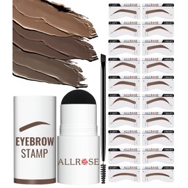 ALLROSE Eyebrow Stamp Stencil Kit - Eye Brow Stamping Kit, One Step Brow Stamp Kit, 20 Brow Stencils and Stamp Kit, Waterproof Perfect Eyebrow Kit, Easy to Use, Dark Brown