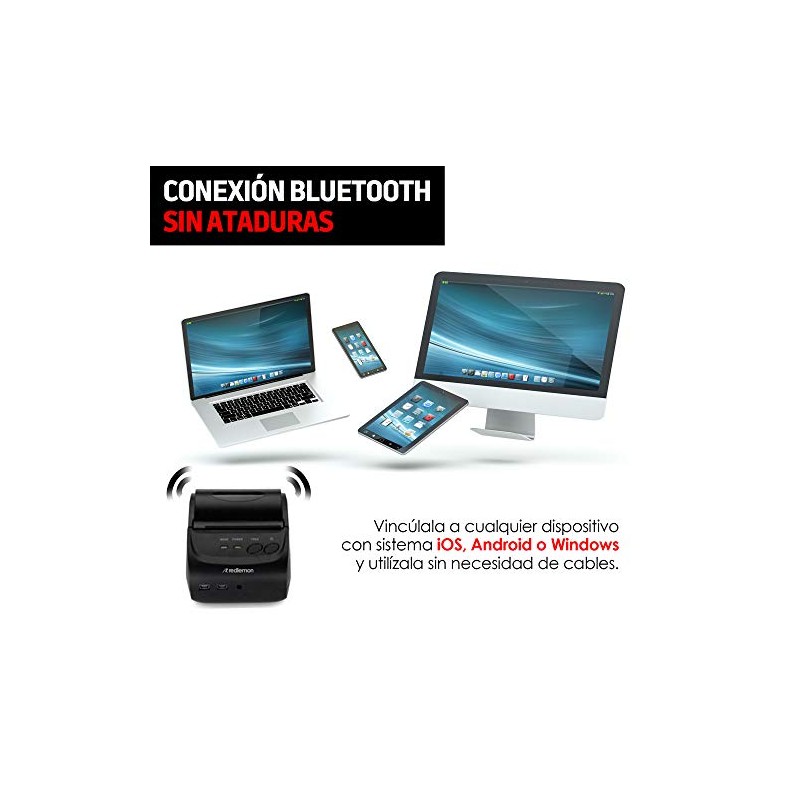 Redlemon Impresora Trmica Porttil Mini con Conexin Bluetooth Inalmbrica, para