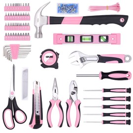 TOPLINE 208-Piece Ladies Pink Tool Set with Easy Carrying Round Pouch and 2-Pack Utility Knife Set, Retractable Box Cutter and Folding Pocket Utility Knife Included