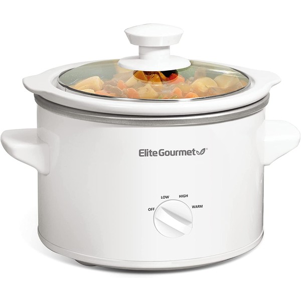 Elite Gourmet MST-250XW Electric Slow Cooker Ceramic Pot Adjustable Temp, Entrees, Sauces, Stews & Dips, Dishwasher Safe Glass Lid & Crock