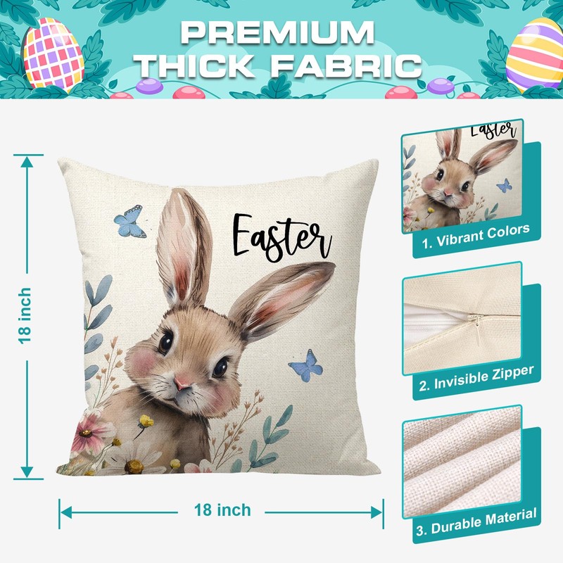 FUYUCHEN Happy Easter Pillow Covers 18x18 Inch Set of 4