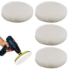 Wool Buffing Pads 5 Inch (125mm), 4Pcs Professional Polishing Waxing Kit for Car Detailing, Rotary Polisher DA Machines, Heavy-Duty, Scratch-Free, Durable