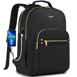 Laptop Backpack for Women Girls Bookbag - 17.3 Inch Large School Backpacks with USB Charging Port for Teen Students College Nurse Book Bag Work Teacher Back Pack Waterproof Casual Travel Daypack Black