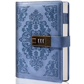 CAGIE Diary with Lock for Women Men 224 Pages Vintage Leather Journal with Lock Refillable Personal Secret Locking Journal with Gift Box, 5.3'' x 7.8'' (Blue)