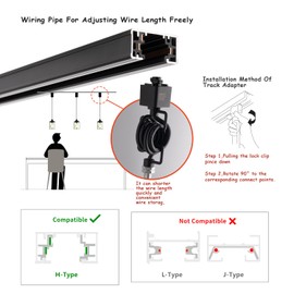 mirrea H Type Cord Adjustable Black Track Lighting Pendant with Clear Glass Shade Pack of 3