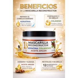 Mascarilla Reconstructor para Cabello Daado con Keratina, Colgeno y Aceite de Argn, Hidratante y Revitalizante, 400g Labs Ncredible                   