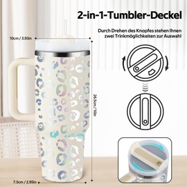 PRAOAHEI 40oz Thermobecher mit Strohhalm und Henkel, 1180 ML Aufgewertet Doppelwandiger Edelstahl Heiße Kalte Getränke Vakuum Trinkbecher,Kaffeebecher für Zuhause Reisen Weiß