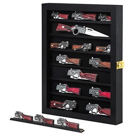 Zmiky Knife Display Case Pocket Knife Display Case For Wall Stand Military Folding Knife Shadow Box Knife Enthusiast Collectibles With 98% Uv Protection Acrylic Glass Door Lockable Black Finish