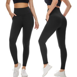 FULLSOFT Soft Leggings for Women - High Waisted Tummy Control No See Through Workout Yoga Pants (Black (with Pockets), Small-Medium)