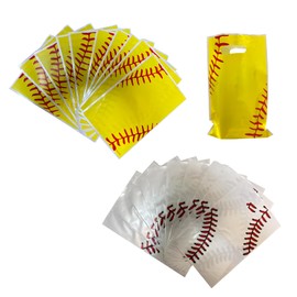 40PCS Baseball Treat Bag With 2 Styles White Yellow Ball Party Favor Bags with Handles Plastic Candy Goodie Bags for Sport Event Party Supplies