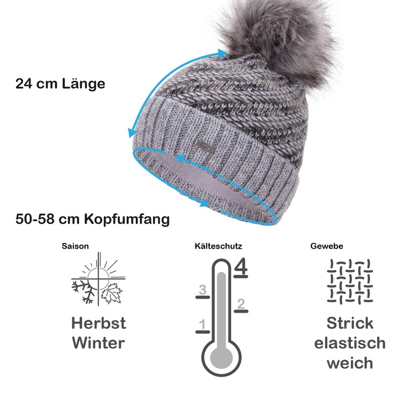 Faera Winter Hat - Warm Lined Faux Fur Bobble Hat