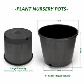 waltyotur 10PCS 3.1 Gallon Round Durable Planter Nursery Pots, Injection Molded Plastic Plant Container Garden Planter Pots for Indoor Outdoor Plants Flower Vegetables, Black