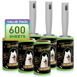 Qivonda Lint Roller 600 Sheets Mega Value Set, Lint Rollers for Pet Hair Extra Sticky with 3 Upgraded Handles, Portable Lint Remover for Clothes, Furniture, Dog & Cat Hair (6 Pack)