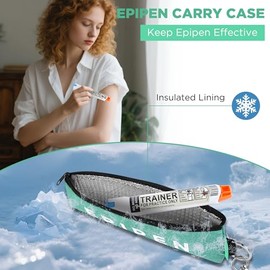 Portable EpiPen Carry Case, Insulated Emergency Medical Bag Maintain Med effectiveness, Fits 1 EpiPen, Asthma Inhaler, Auvi-Q, Allergy Medication, Tra