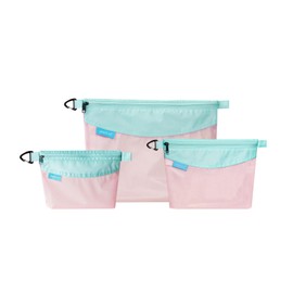 pack all 3 Pcs Water-resistant Material Zipper Pouch Set, Mesh Zipper Bags for Storage, Travel, Office (Pink)