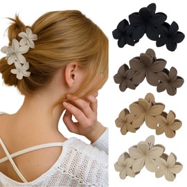 Flower Hair Clips, Large Claw Clip for Thick Hairs, Cute Flower Style for Straight Curly, Non-Slip for Teen Girls, Ladies Styling Four Different Colour (4PCS)