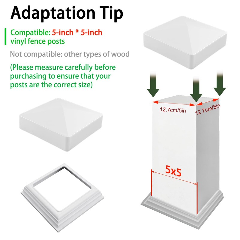 5 x 5 Post Cap & Base Set, Vinyl Fence