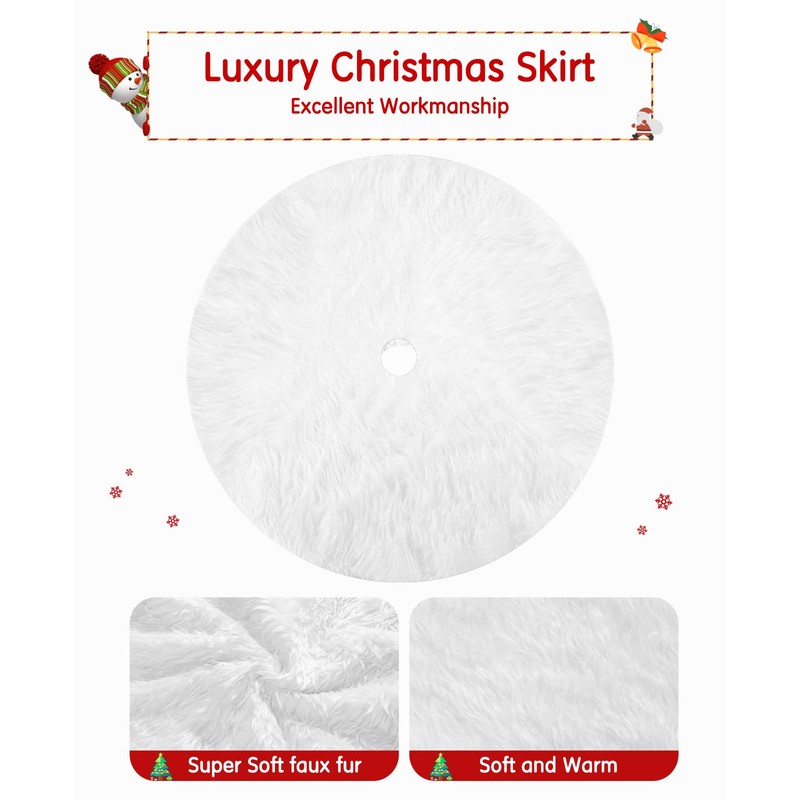Soqool Christmas Tree Skirt - White 36 Inches Faux Fur