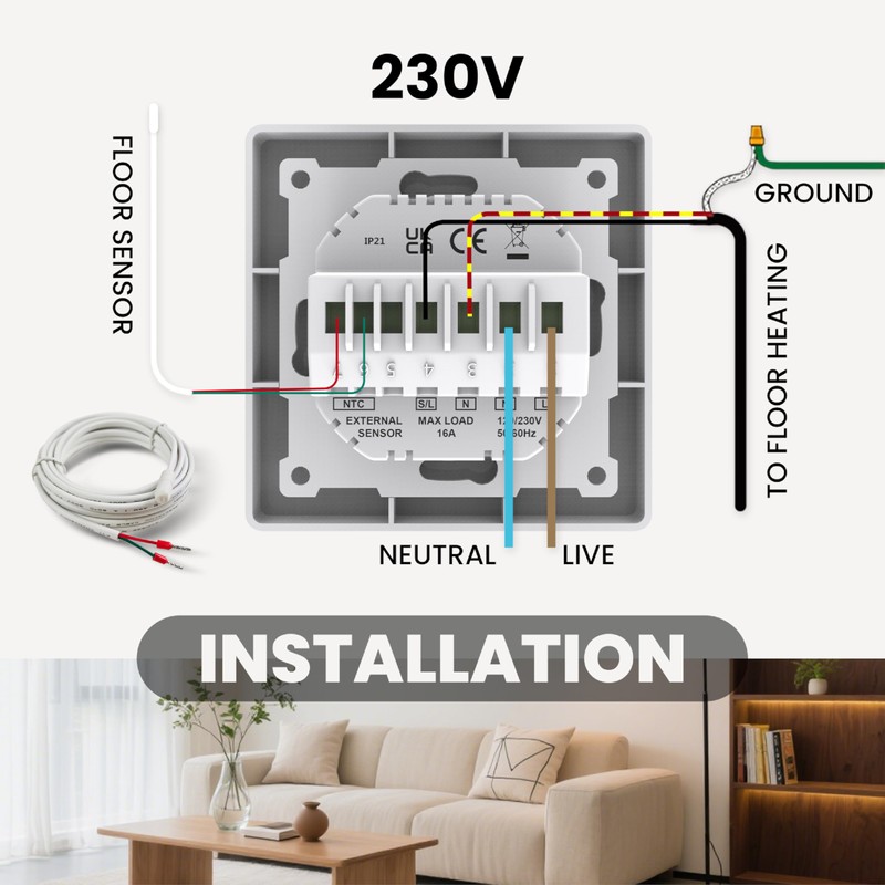 YeloDeer WiFi Smart Thermostat for Electric Underfloor Heating, Wireless Room
