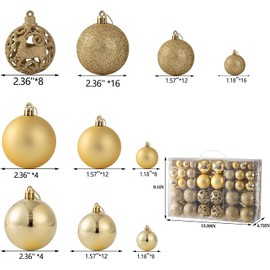 BSTMOME 100 Pack Christmas Balls Ornaments, Shatterproof Christmas Tree Baubles Hanging Ornaments Set for Festival Celebration Xmas Tree Holiday Wedding Party Decoration (Golden)