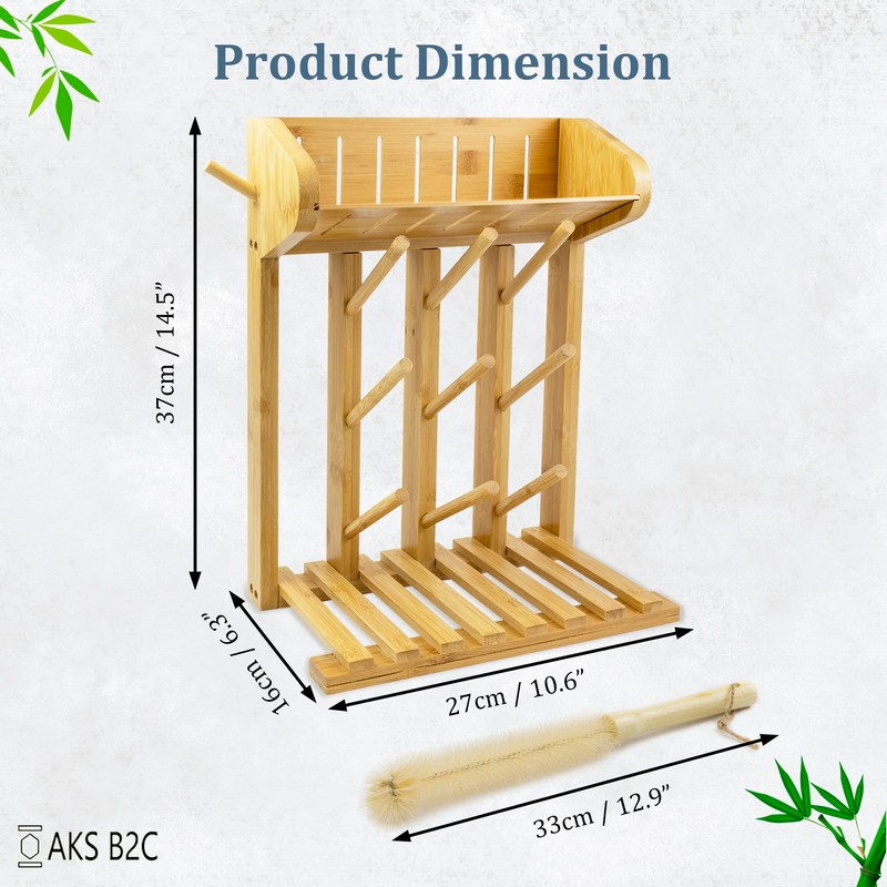 AKS B2C Bamboo Baby Bottle Drying Rack, Vertical Space Saving