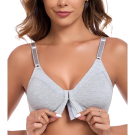 HACI Women's Front Closure Cotton Bra Wirefree Unpadded Full Coverage Everyday Bralette(Grey,36DD)